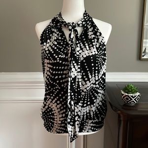 White House Black Market Halter Polka Dots Silk Tie Neck Top Size S